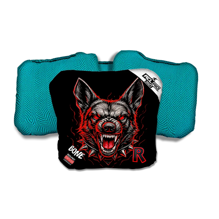 Bone PRO German Shepard Black Series Teal Back Cornhole Bags