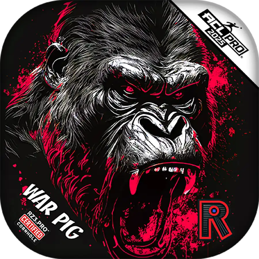 Cornhole bags with Gorilla graphic with red accents on a black background