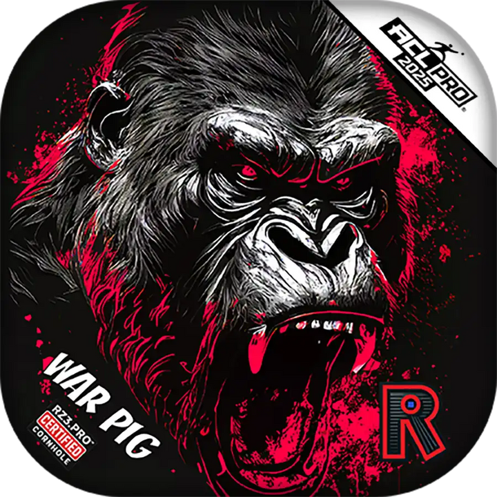Cornhole bags with Gorilla graphic with red accents on a black background