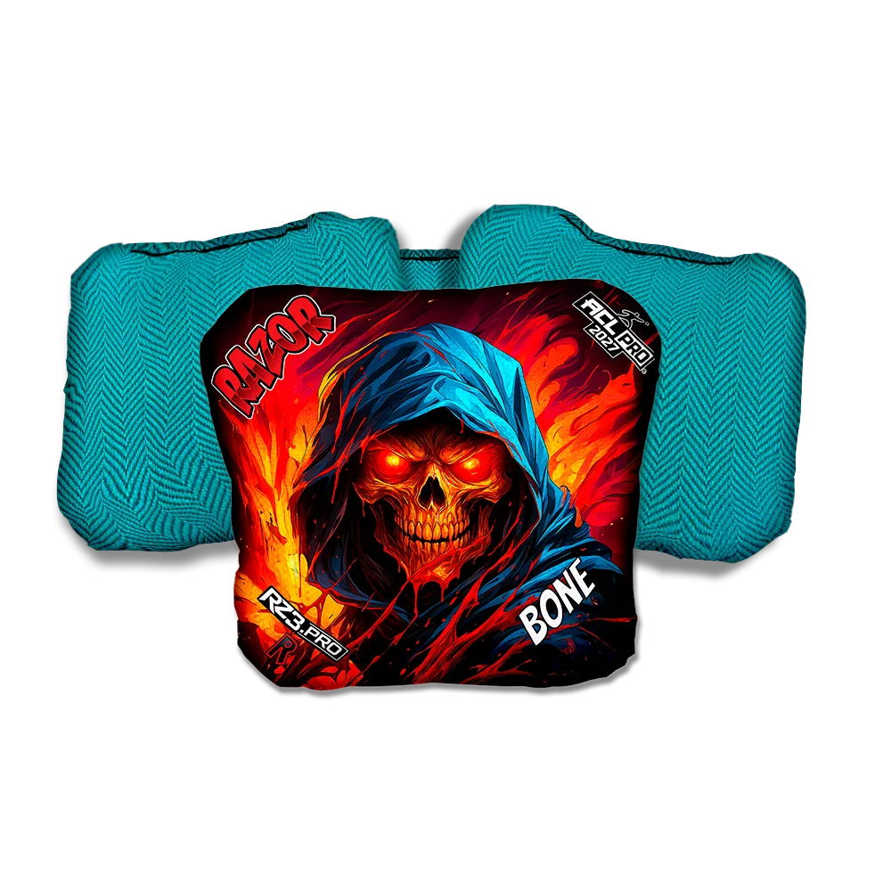 Bone PRO Grim Reaper Teal Back Cornhole Bags
