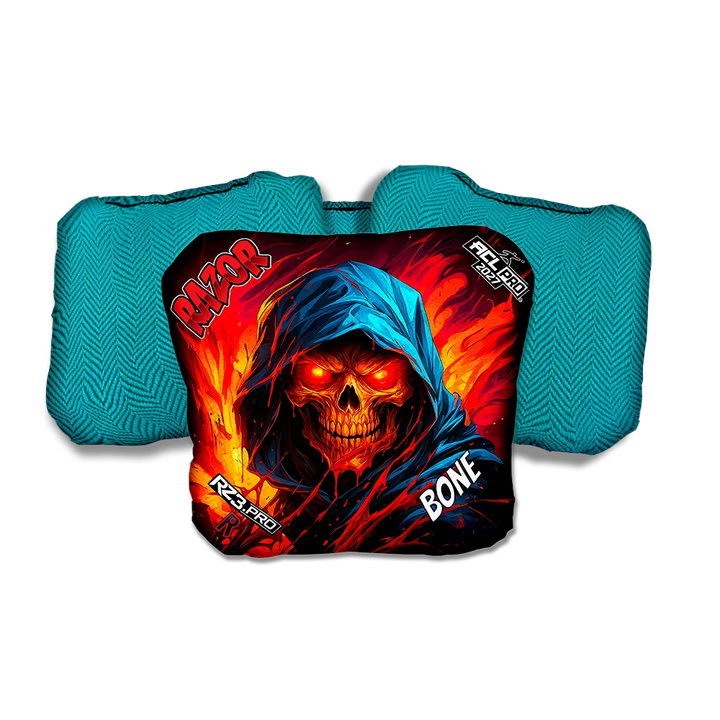 Bone PRO Grim Reaper Teal Back Cornhole Bags