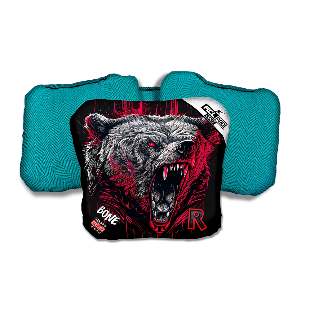 Bone PRO Grizzly Black Series Teal Back Cornhole Bags