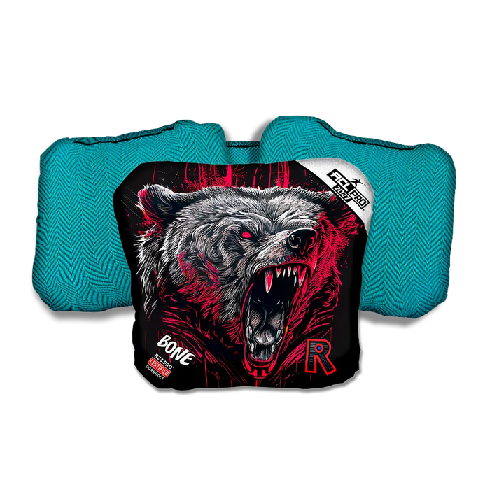 Bone PRO Grizzly Black Series Teal Back Cornhole Bags