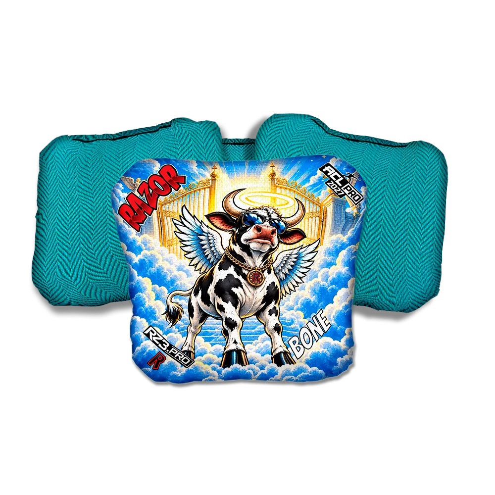 Bone PRO Holy Cow Teal Back Cornhole Bags