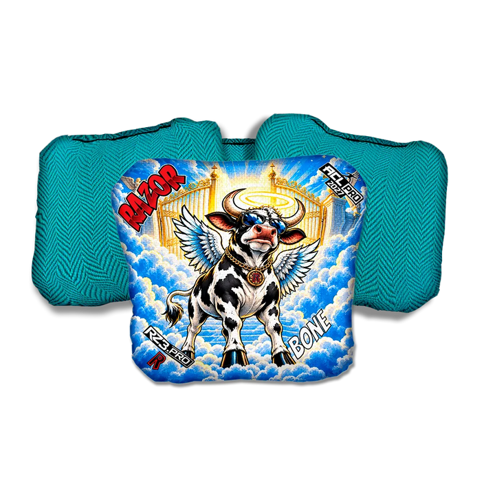 Bone PRO Holy Cow Teal Back Cornhole Bags