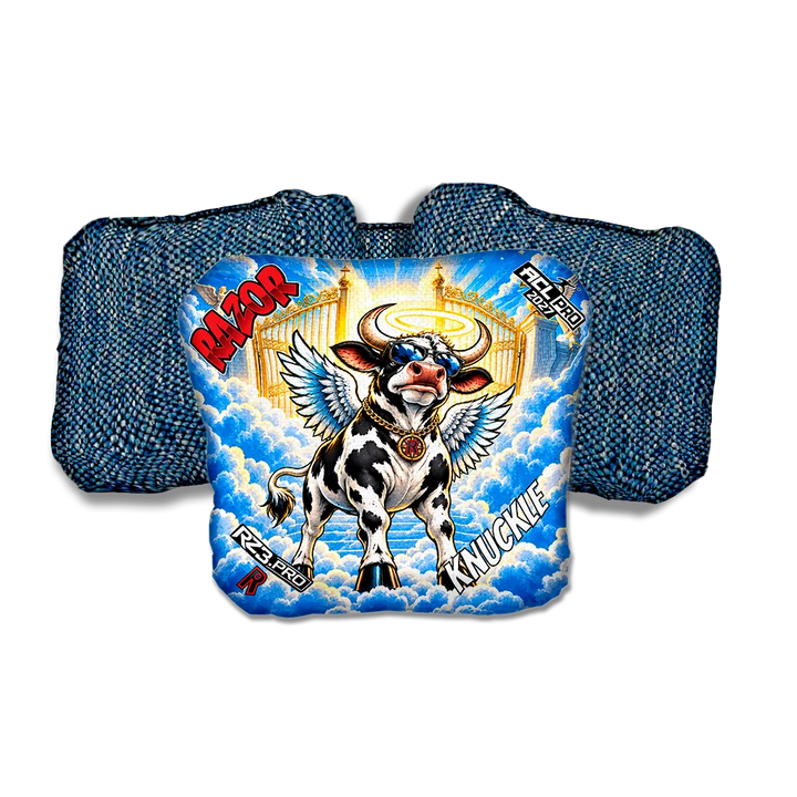 Knuckle PRO Holy Cow Blue Back Cornhole Bags