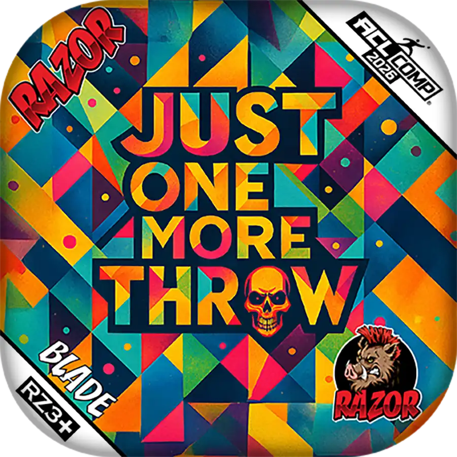 Colorful packaging with 'Just One More Throw' text and Razor branding