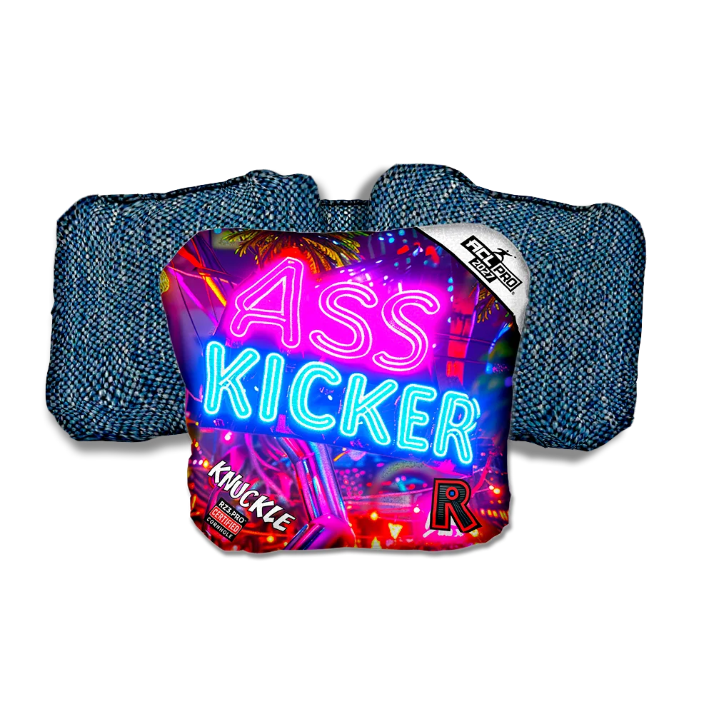 Knuckle PRO Ass Kicker Neon Blue Back Cornhole Bags