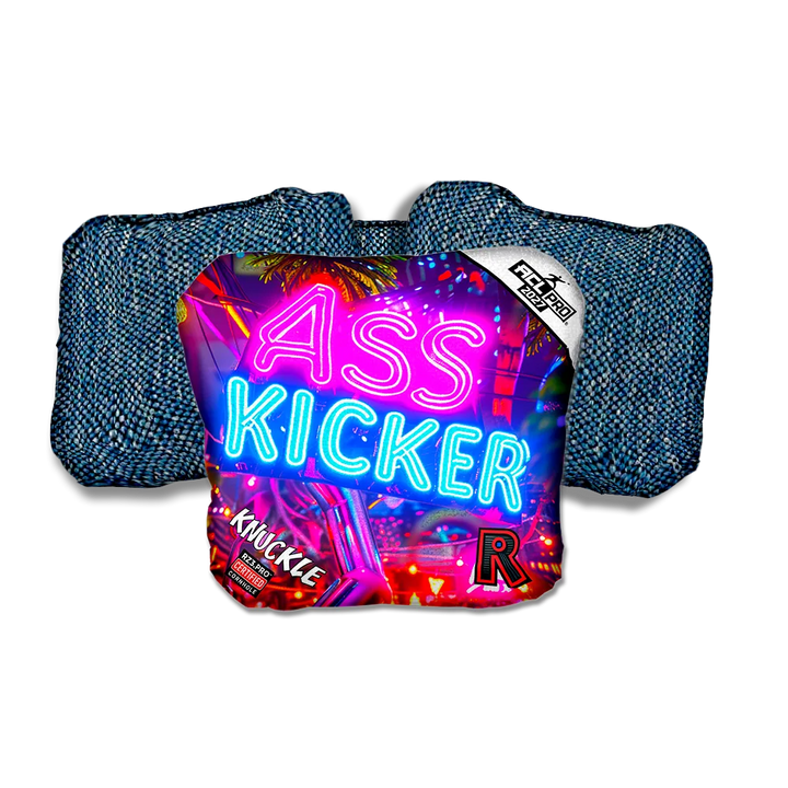 Knuckle PRO Ass Kicker Neon Blue Back Cornhole Bags