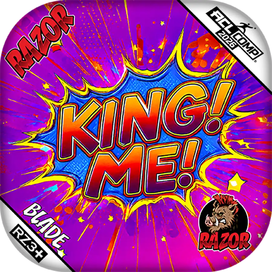 Colorful product packaging with 'KING! ME!' text and Razor branding.