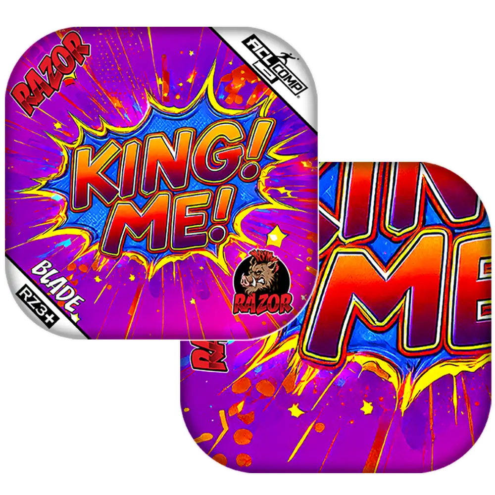 Colorful packaging with 'King Me!' text and a logo on a white background