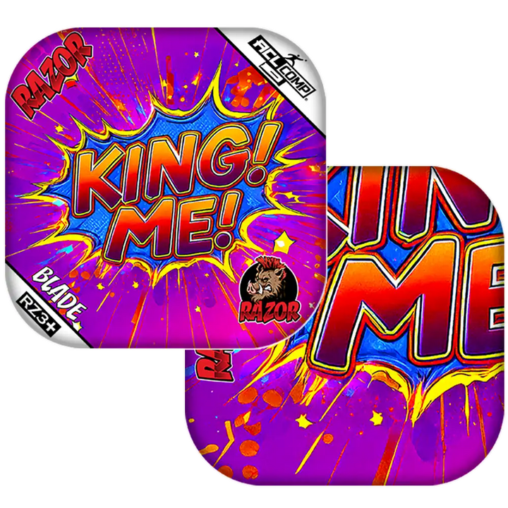 Colorful packaging with 'King Me!' text and a logo on a white background