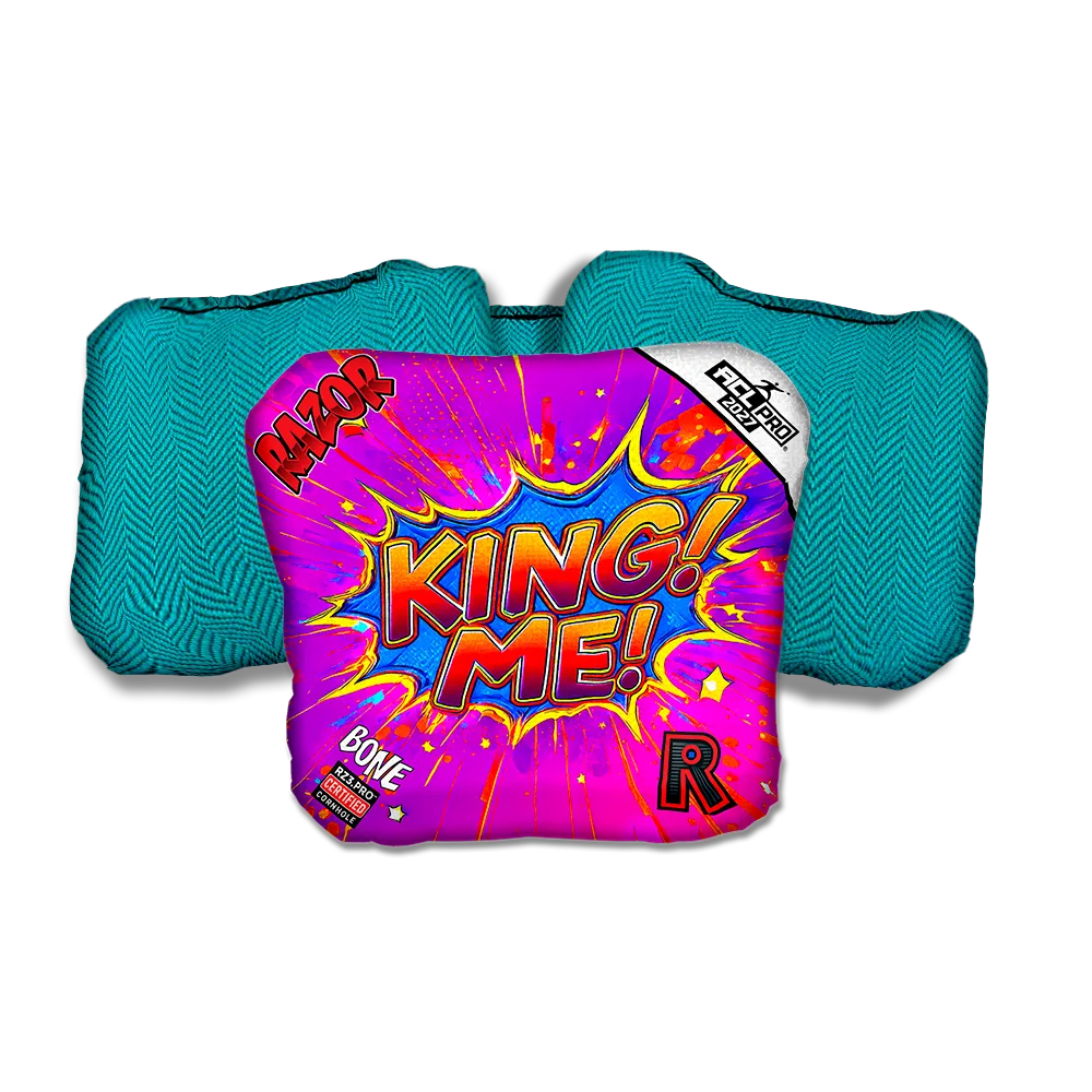 Bone PRO King Me Teal Back Cornhole Bags