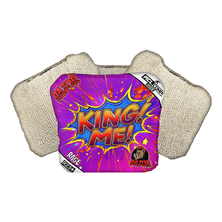 Cornhole Bag with 'King Me!' text on a white background