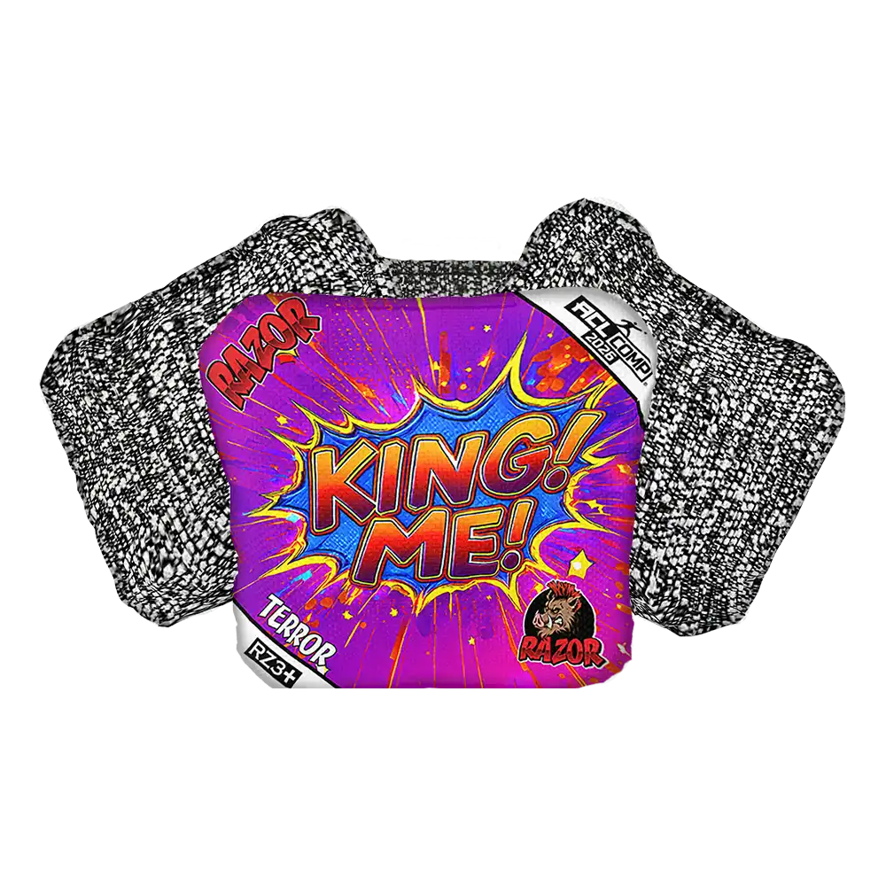 Product packaging with 'King Me!' text and colorful design on a white background