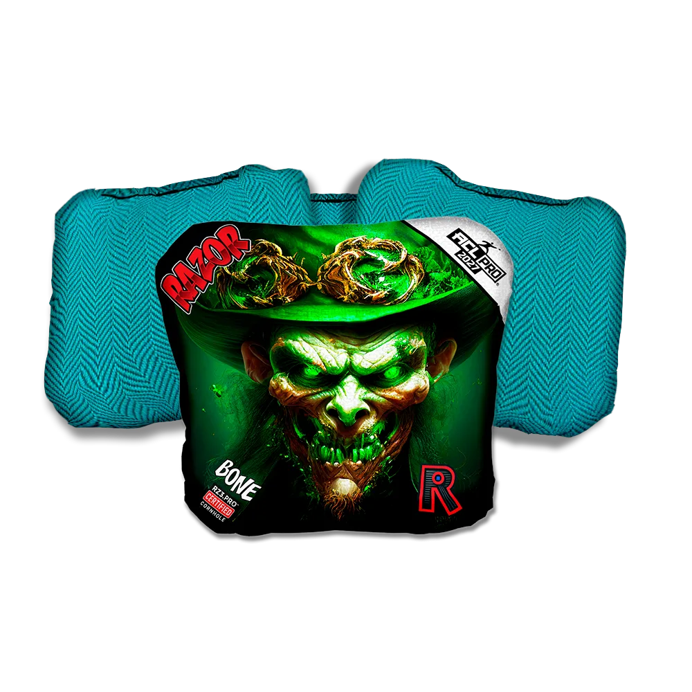 Bone PRO Leprechaun Smile Teal Back Cornhole Bags
