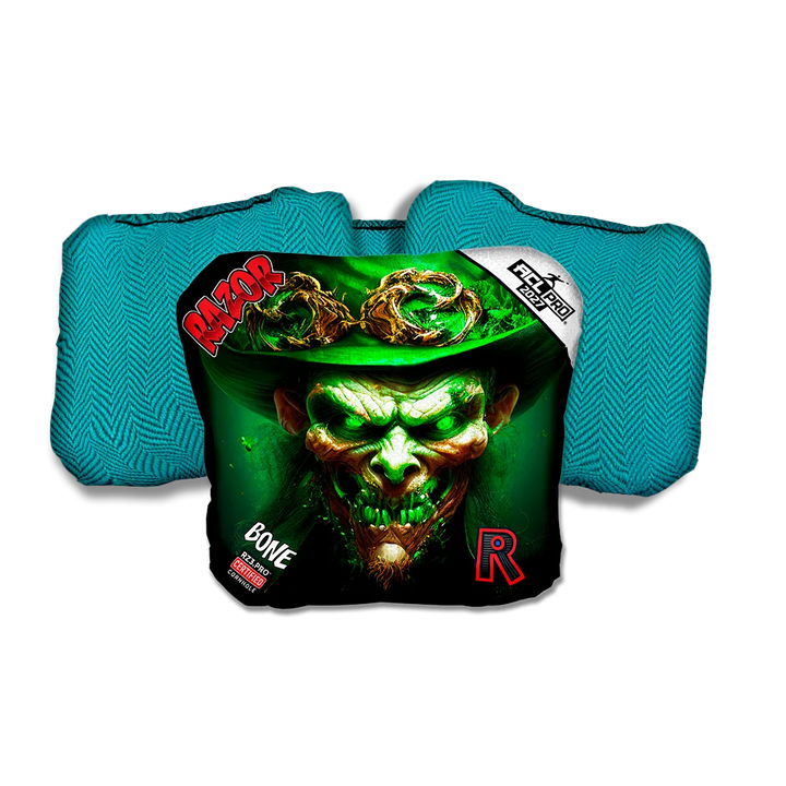 Bone PRO Leprechaun Smile Teal Back Cornhole Bags