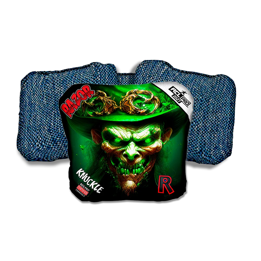 Knuckle PRO Leprechaun Smile Blue Back Cornhole Bags