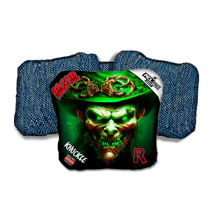 Knuckle PRO Leprechaun Smile Blue Back Cornhole Bags