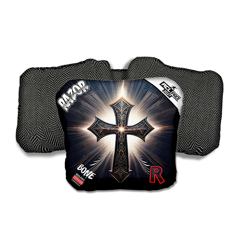 Bone PRO Light Cross Black Back Cornhole Bags