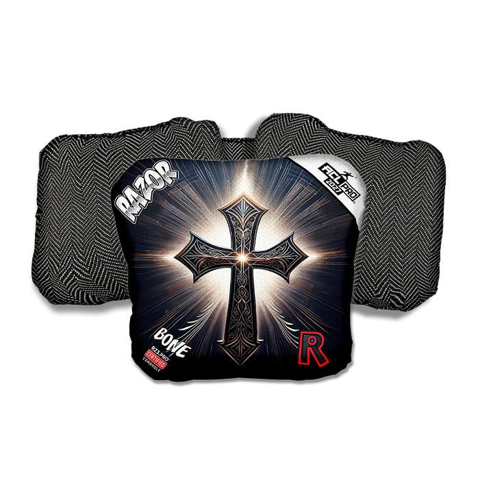 Bone PRO Light Cross Black Back Cornhole Bags