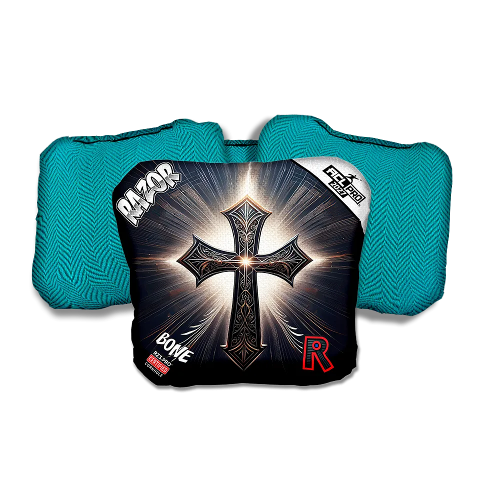 Bone PRO Light Cross Teal Back Cornhole Bags