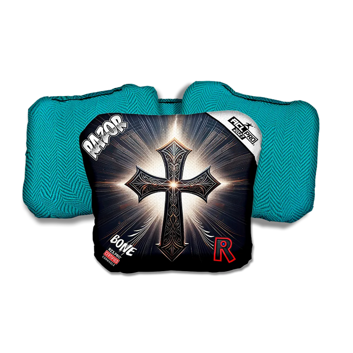 Bone PRO Light Cross Teal Back Cornhole Bags