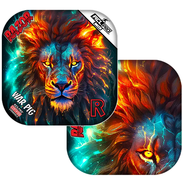 Cornhole bags with a Colorful lion design with glowing effects on a white background