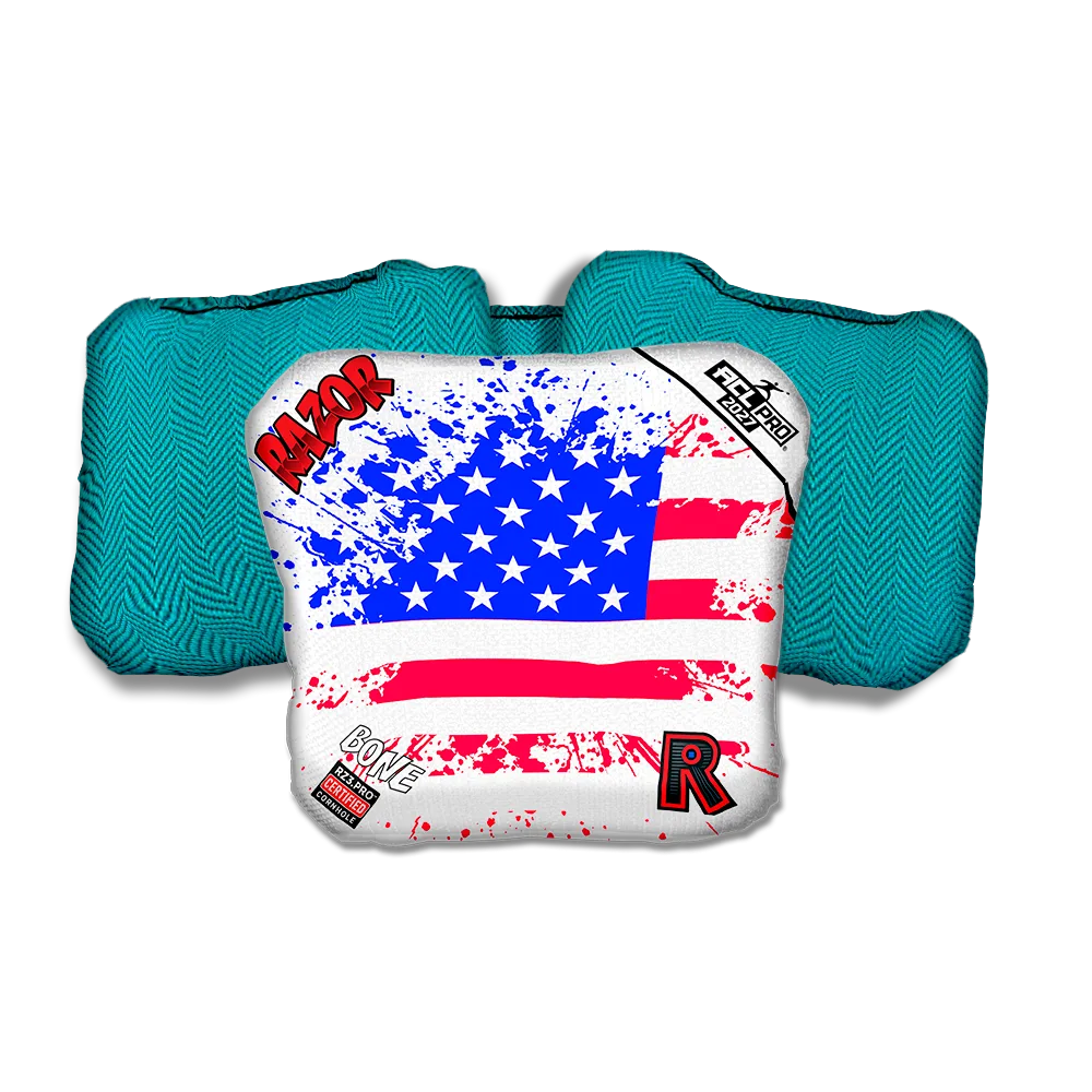 Bone PRO Merica Flag Teal Back Cornhole Bags