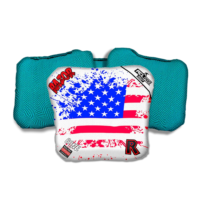 Bone PRO Merica Flag Teal Back Cornhole Bags