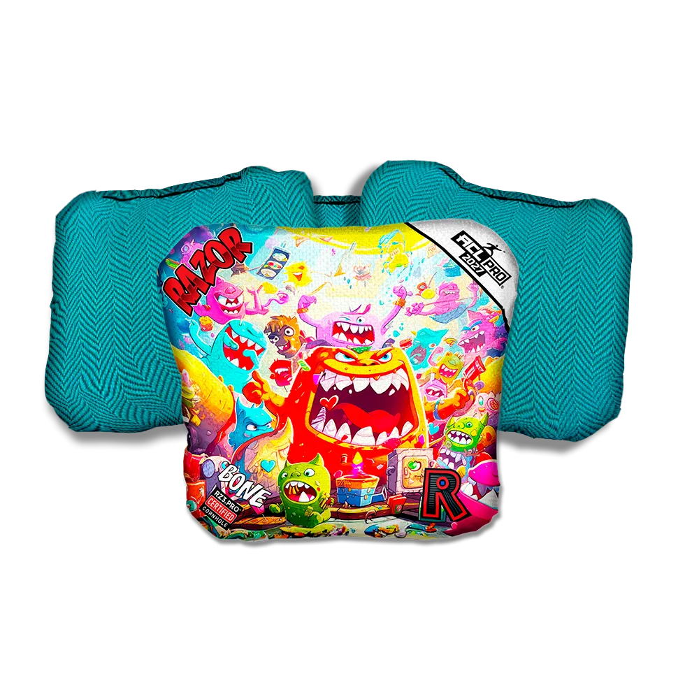 Bone PRO Monster Party Teal Back Cornhole Bags