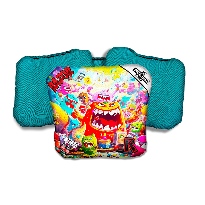 Bone PRO Monster Party Teal Back Cornhole Bags