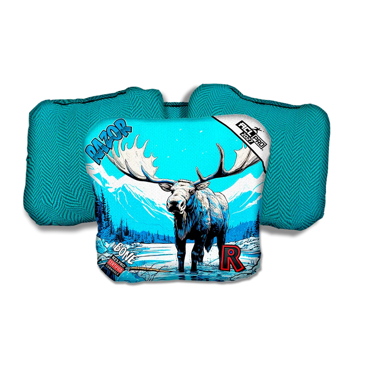Bone PRO Alaskan Moose Teal Back Cornhole Bags