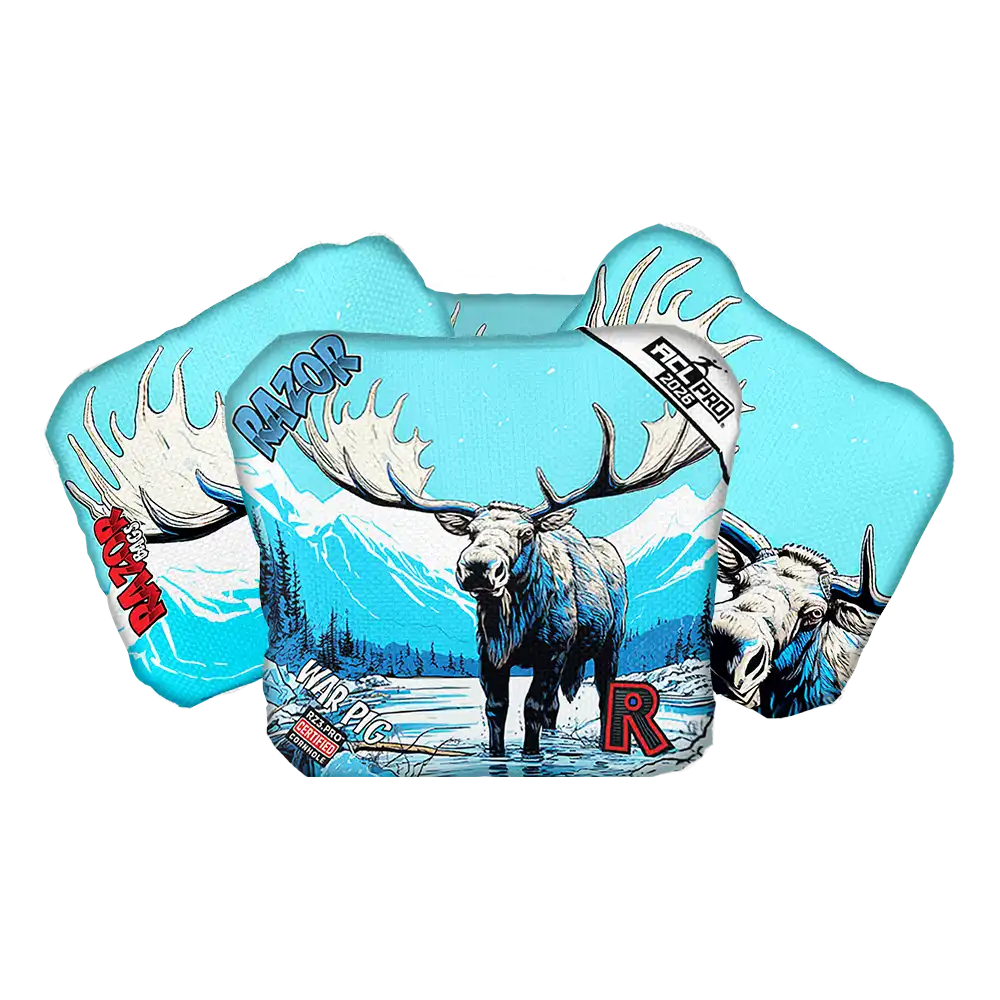 Cornhole bags with a moose design on a white background