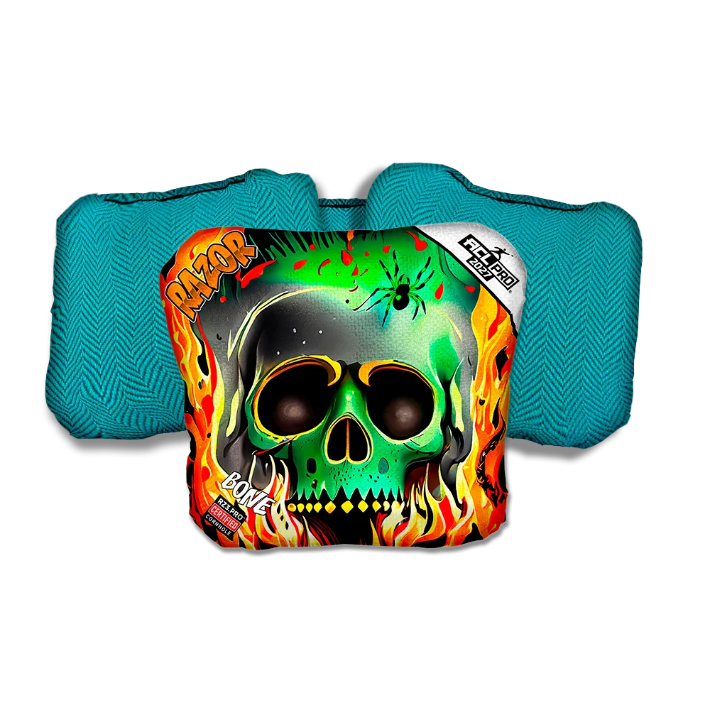 Bone PRO Nuclear Skull Teal Back Cornhole Bags