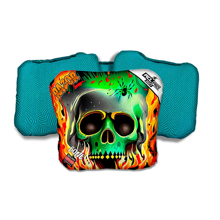 Bone PRO Nuclear Skull Teal Back Cornhole Bags
