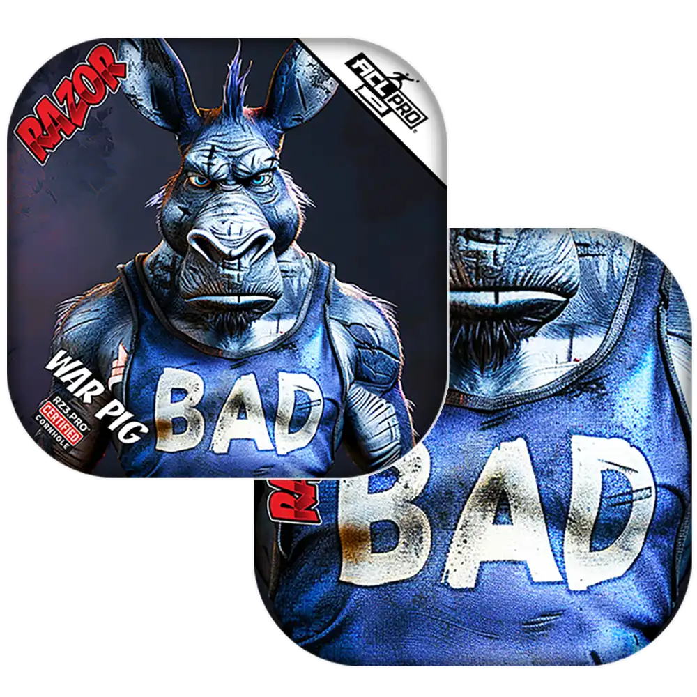 Cornhole bags with a stylized donkey character and 'BAD' text on a white background
