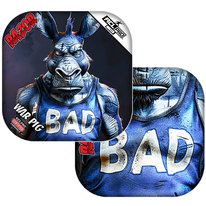 Cornhole bags with a stylized donkey character and 'BAD' text on a white background