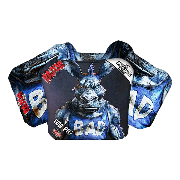 Cornhole bags with donkey graphic design and text on a white background