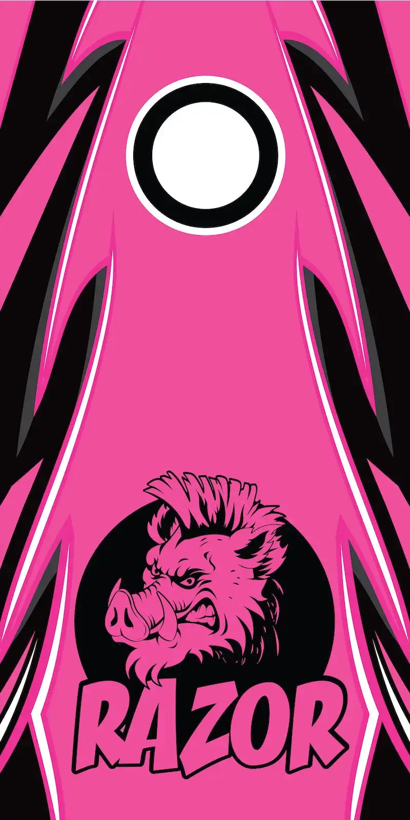 Pink and black graphic with a razor logo and 'RAZOR' text