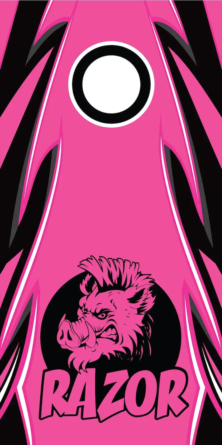 Pink and black graphic with a razor logo and 'RAZOR' text