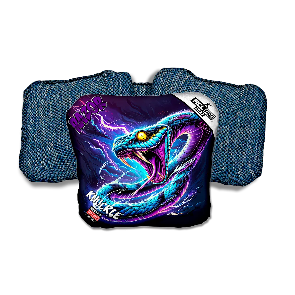 Knuckle PRO Pit Surge Purple Series Blue Back Cornhole Bags
