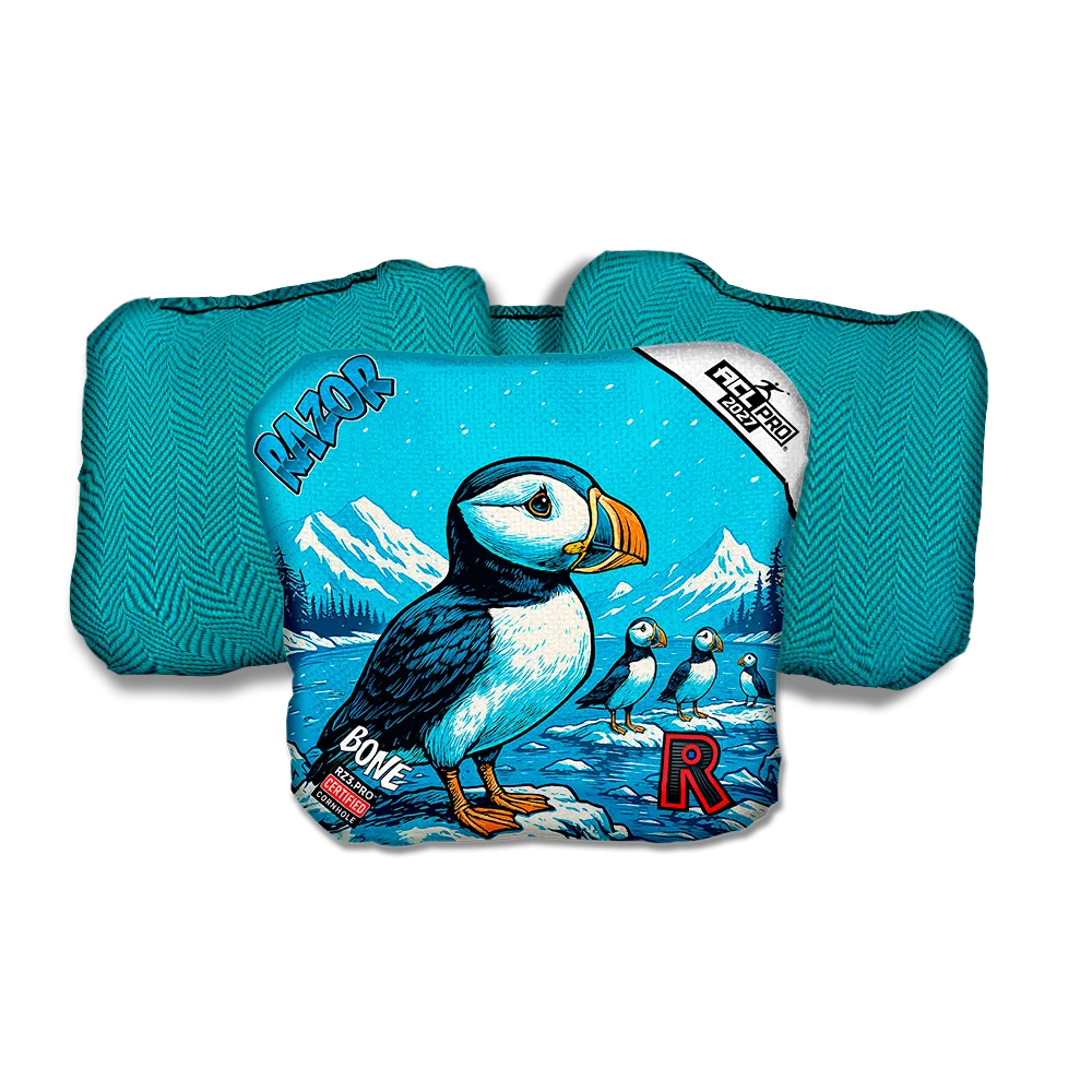 Bone PRO Alaskan Puffin Teal Back Cornhole Bags