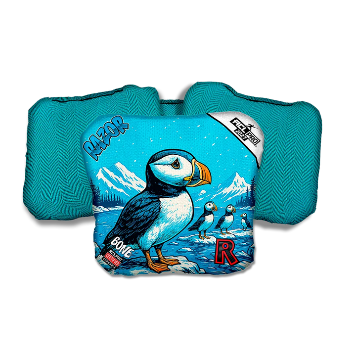 Bone PRO Alaskan Puffin Teal Back Cornhole Bags