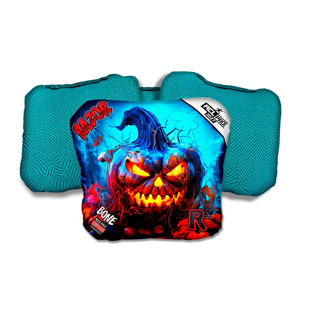 Bone PRO Pumpkin 1 Teal Back Cornhole Bags