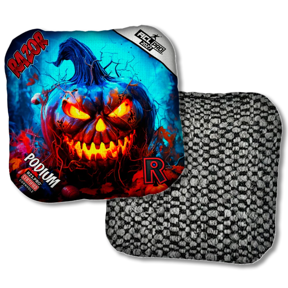 Podium PRO Pumpkin 1 ACL PRO Razor Cornhole Bags Black Back Product View
