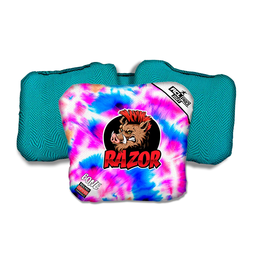 Bone PRO Razor Tie Dye Teal Back Cornhole Bags