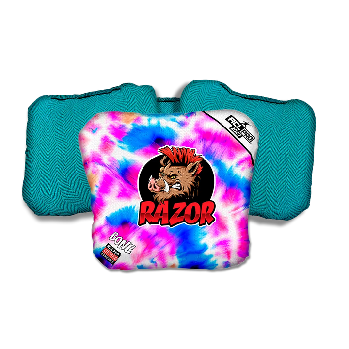 Bone PRO Razor Tie Dye Teal Back Cornhole Bags