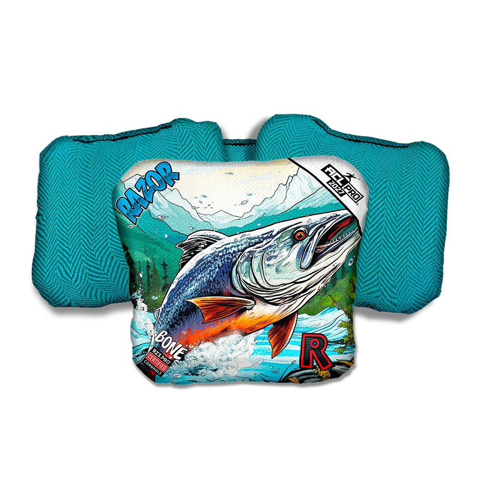 Bone PRO Alaskan Salmon Teal Back Cornhole Bags