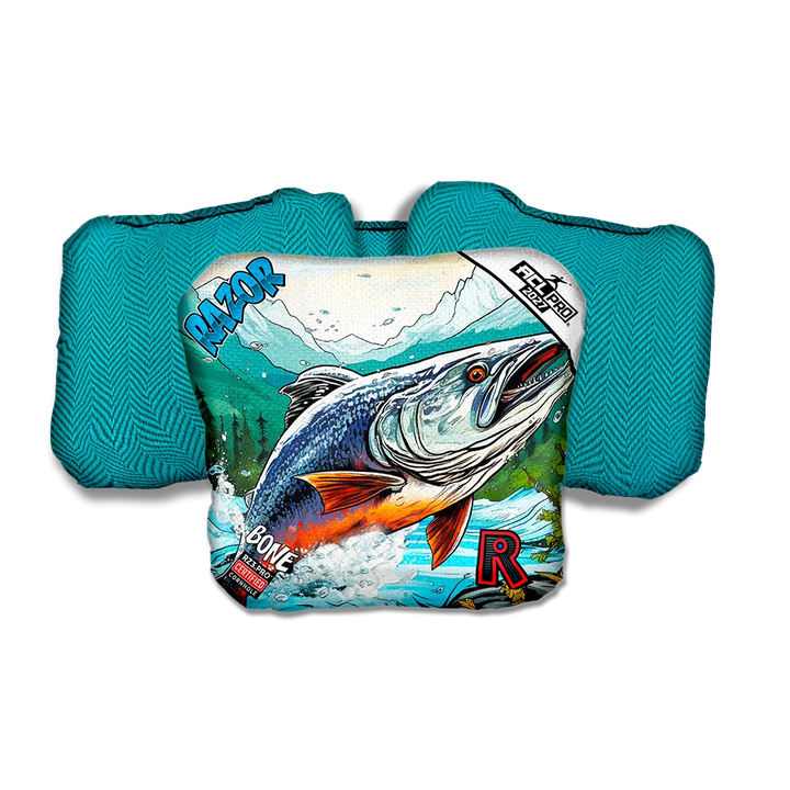 Bone PRO Alaskan Salmon Teal Back Cornhole Bags
